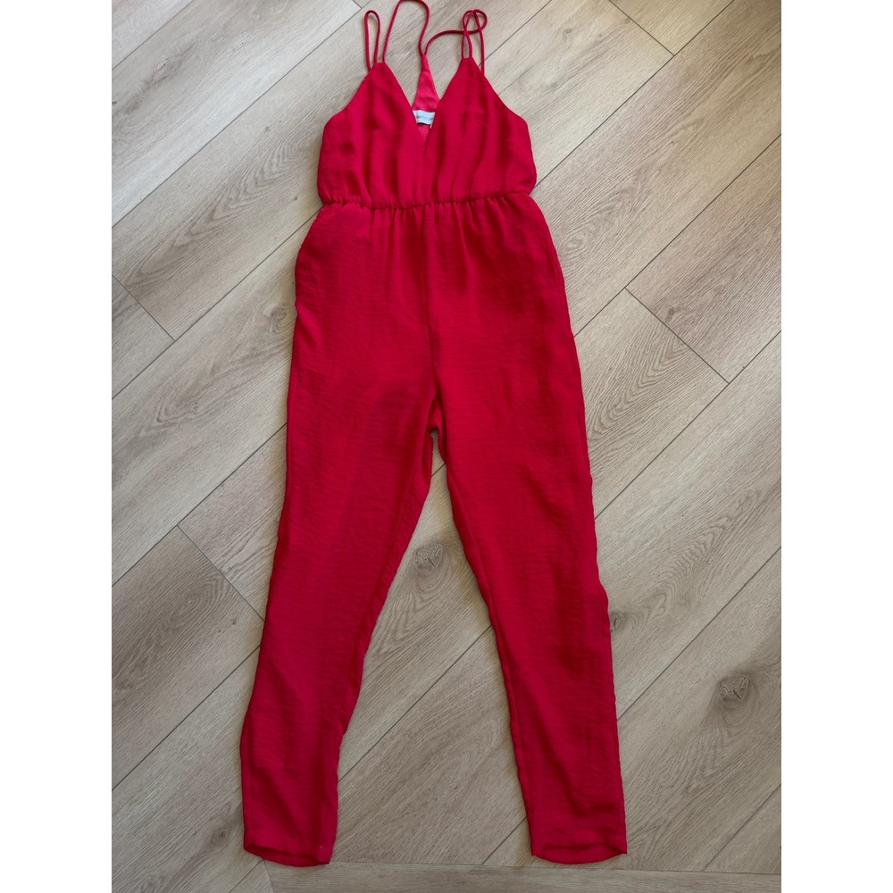 Blessed Are The Meek Red Textured Racerback V-Neck Jumpsuit Womens Size 1